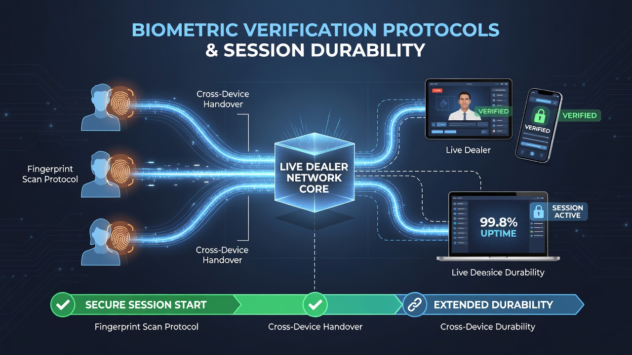 Cross-device live dealer sessies met biometrische verificatie